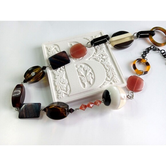 Vintage Boho Tortoiseshell Resin Avant-Garde 21.5" Pull-On Necklace - Picture 1 of 9